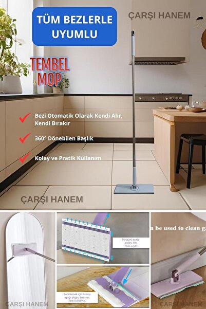 ÇARŞI HANEM Otomatik Paspas Temizlik Seti Kolay Kıskaç Mop Tüm Bezlere Uyumlu Paspas Yer Kaplamaz