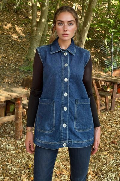 bacc Women's Blue Sleeveless Denim Vest Bcbsk-25700-Kt0099