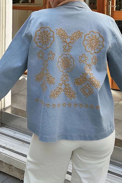 bacc Women's Blue Pocket Buttoned Garni Detailed Denim Jacket Bcbsk-25700-Kt0078