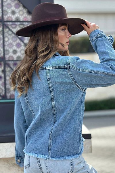 bacc Women's Light Blue Denim Jacket with Pockets Bcbsk-25700-Kt003