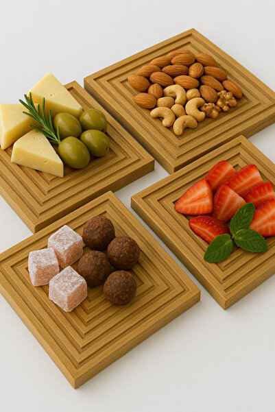 wellhome 4-Piece Bamboo Wooden Presentation Board 20X20 | Square Placemat – Natural Presentation Set