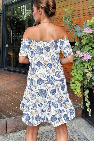 bacc Women's Navy Blue Madonna Collar Skirt Flounce Pocket Patterned Loose Dress Bcbsk-25700-3633