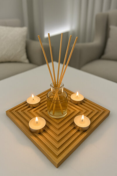 wellhome Decorative Bamboo Wooden Presentation Rack | Square Stylish Serving Board – Natural Wood / Modern Decorative Serving