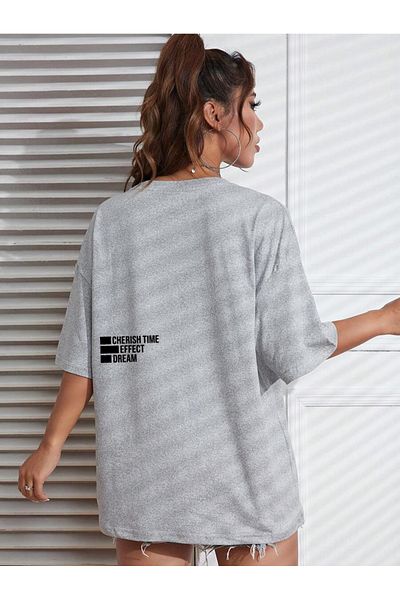 Mythologie Cherish Time T-Shirt - Gray Printed Oversized Crew Neck Short Sleeve