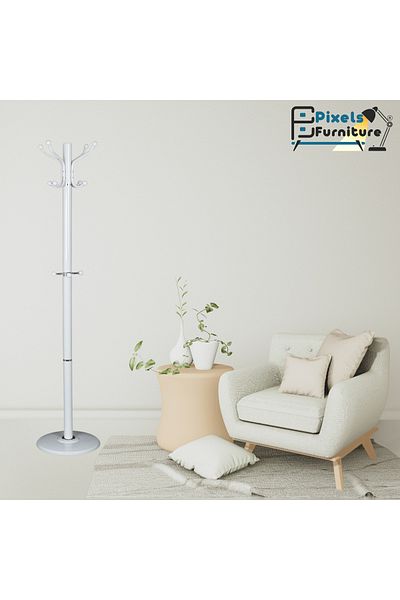 PixelsFurniture Pixel Furniture Modern Design Metal Clothes Hanger, Marble Base with 14 Hooks for Hanging Clothes and Scarves
