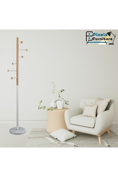 PixelsFurniture Pixel Furniture Modern Design Metal Clothes Hanger, Marble Base with 6 Hooks for Hanging Clothes and Scarves
