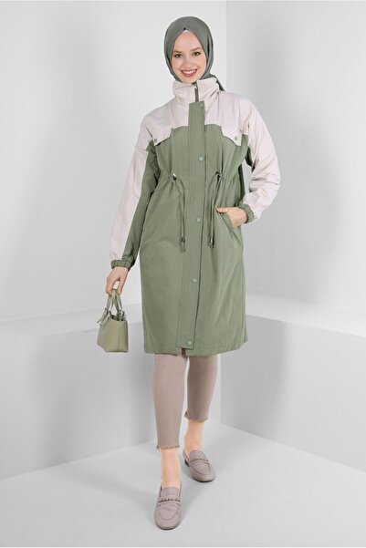 Alvina İKİ RENKLİ BELİ BÜZGÜLÜ TRENÇKOT 10764