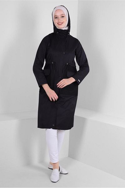 Alvina HOODED WAIST RUBBER STRING DETAILED TRENCH COAT 10762