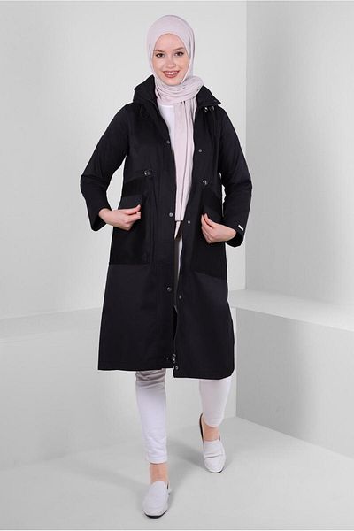 Alvina HOODED WAIST RUBBER STRING DETAILED TRENCH COAT 10762