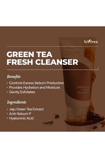 Isntree Green Tea Fresh Cleanser 120ml (4.06 fl oz) | Jeju Extract | Ground Contained | Light Gel