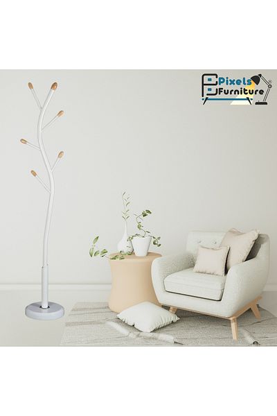 PixelsFurniture Modern Design Metal Clothes Hanger, Marble Base with 6 Hooks for Hanging Clothes and Scarves by Pixel Furniture