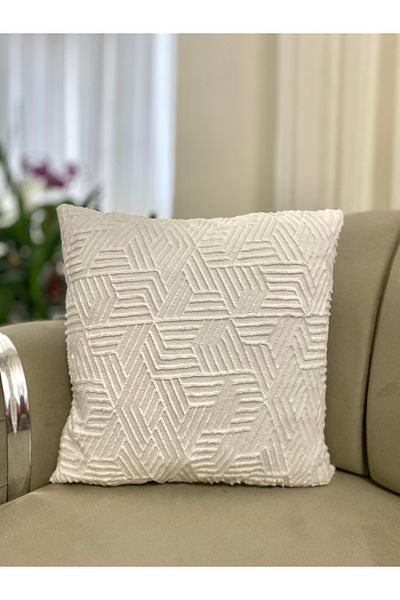 Parla Life White Color Punch Model Throw Pillow Cover 40X40 cm