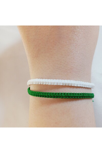 Crystal Atelier 2'li Yeşil Beyaz Unisex Örgü Taraftar Makrome Bileklik - Tara...