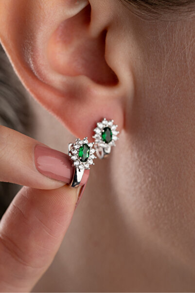 Silvano Jewelry 925 Ayar Gümüş Yeşil Taşlı Küpe