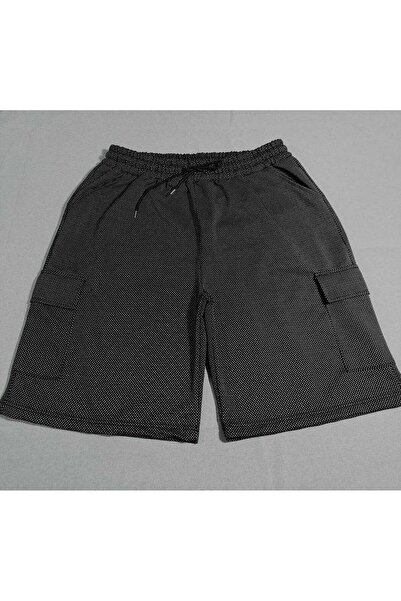 SURMARİ Rain Pattern Cargo Pocket Black Shorts