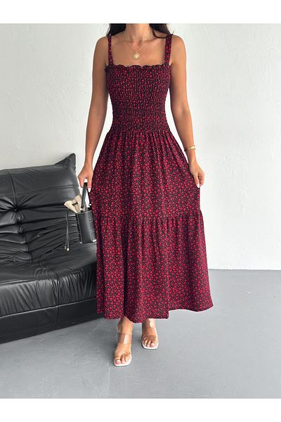 YUSUF CAN KARATAŞ KARATAŞ GİYİM Women's Gipeli Floral Patterned Strap Floor Dress Woven Viscose Fabric 125 cm