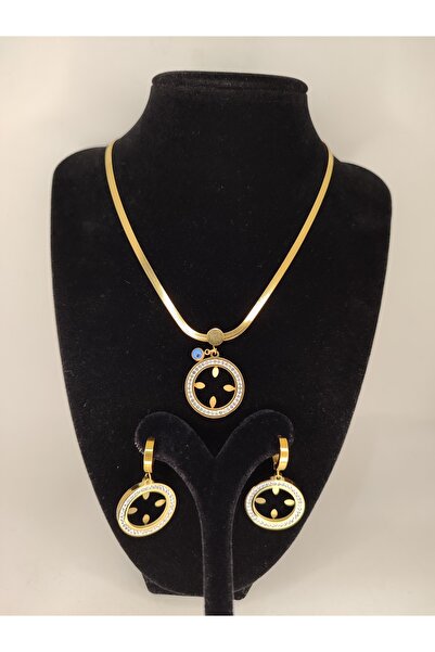 Romea İtalyan Zincir Çeyreklik Kolye & Küpe Seti, Paslanmaz Çelik Takı Seti