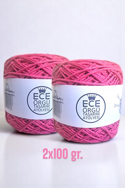 Ece Örgü Tasarım Atölyesi Σκούρο ροζ, πολυώροφο στριφτό, μπαμπού-κοτόνι, πλεκτό σχοινί χειρός. (200 γρ.)