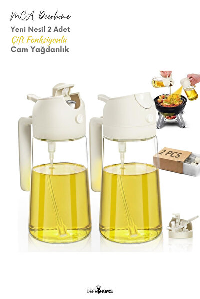Genel Markalar 2 Adet 550ML Yeni Nesil Çift Fonksiyonlu Cam Yağdanlık