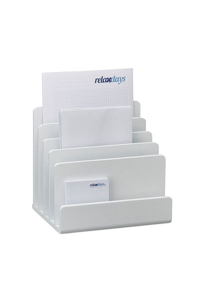 Relaxdays Suport documente, 5 compartimente, bambus, alb, 23 x 24,5 x 20,5 cm