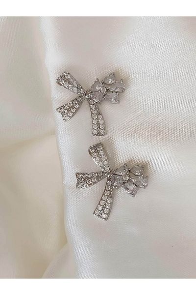 Eva Takı Store Bow Flower Model Silver Color Steel Earrings