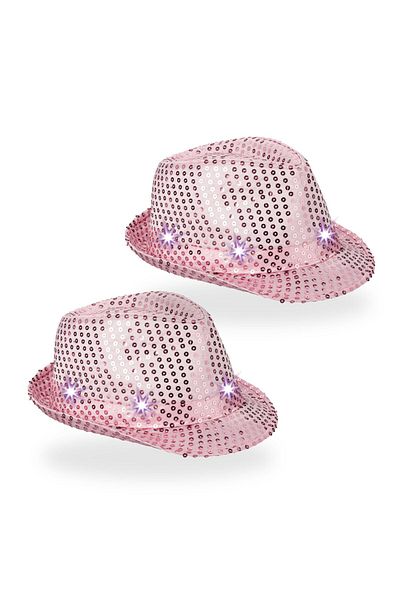 Relaxdays Set of 2 hats with sequins and LED, Relaxdays, pink