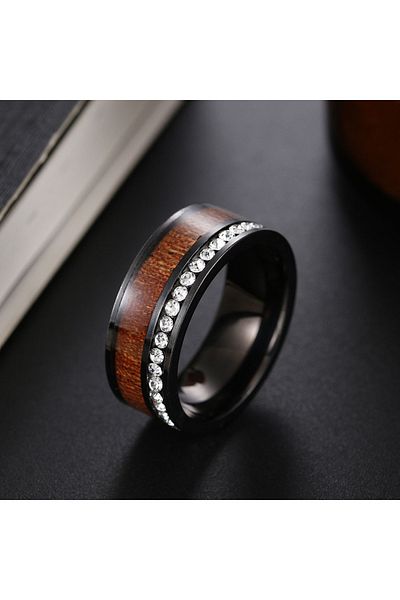 SIC MODA Acacia wood and titanium ring 4023