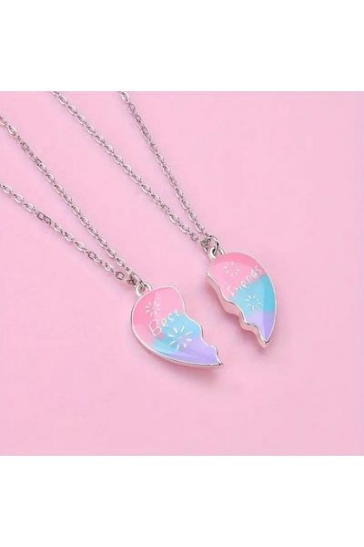 BuSefa Accessory 2-Piece Magnetic Half Heart Best Friends Friendship Necklace