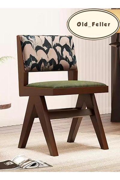 Old_Feller Vintage Chandigarh Chair: Velvet Seat, Feather Back for Home/Cafe