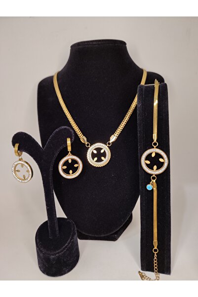 Romea Altın Takılır Ezme Zincir Kolye & Küpe & Bileklik Takı Seti, Çeyreklik ...