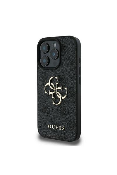 REDz Accessories Carcasă Guess pentru iPhone 16 Pro Max, model, logo mare din PU 4G, neagră