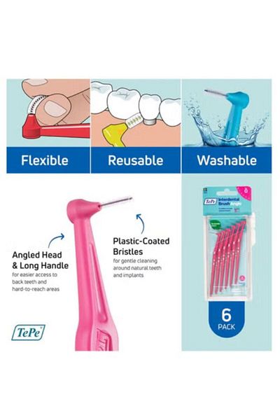 TePe 6-piece pink 0.4 mm angled interdental brushes