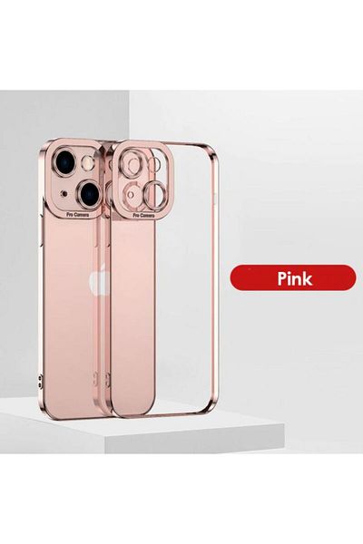 REDz Accessories Carcasă model Luxury, Husă completă, Compatibilă cu iPhone 13 Mini, Margini colorate, Transparentă, Roz