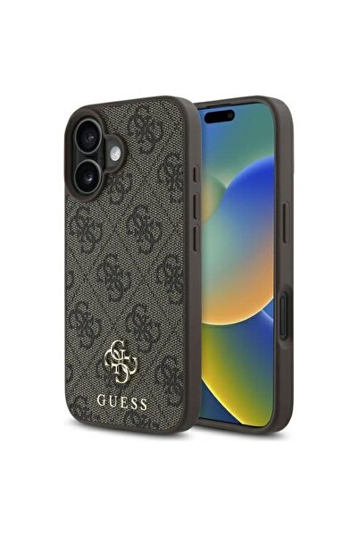 REDz Accessories Carcasă Guess pentru iPhone 16, compatibilă cu Magsafe, PU 4G Small și Classic, GUHMP16SP4SM4MW, maro