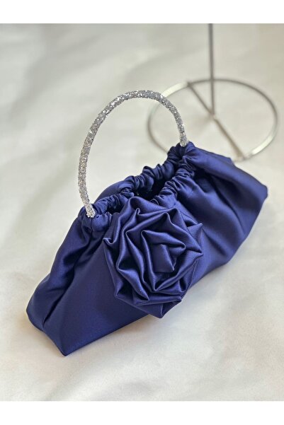 posst bag Синя атласна сумочка з трояндами для вечірнього вбрання