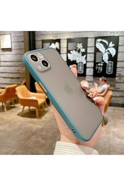 REDz Accessories Carcasă cu margini colorate, compatibilă cu iPhone 13, butoane colorate, semitransparentă, verde închis