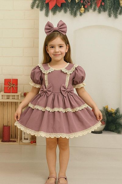Nissa Lilla Lace Double Bow Girls' Dress