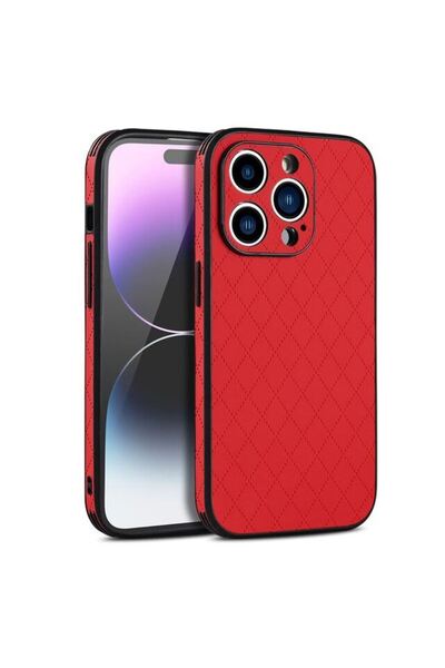 REDz Accessories Ромбичен калъф, Съвместим с iPhone 14 Pro, Мека кожена визия...
