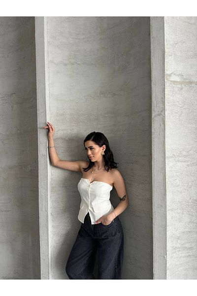 disponible Strapless Women's Body Fitted Short Woven Vest Blouse