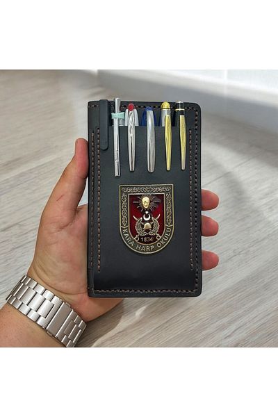 Hazal Atelier Real Leather Handmade Military Pen Holder Note Holder