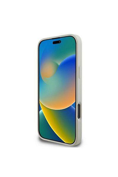 REDz Accessories Carcasă Guess pentru iPhone 16 Pro Max, model, logo PU Peony Script, compatibilă cu Magsafe, albă