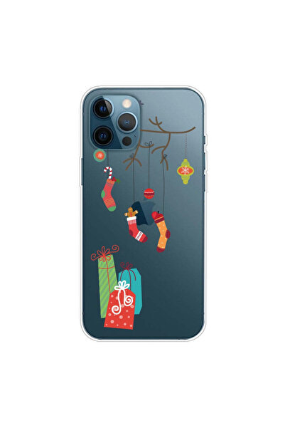 REDz Accessories Carcasă de Crăciun compatibilă cu modelul iPhone 12 cu ciorap de Crăciun, rezistentă la șocuri, TPU multicoloră