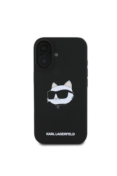 REDz Accessories Carcasă Karl Lagerfeld pentru iPhone 16, compatibilă cu Magsafe, model Silk cu imprimeu cap de Choupette, neagră