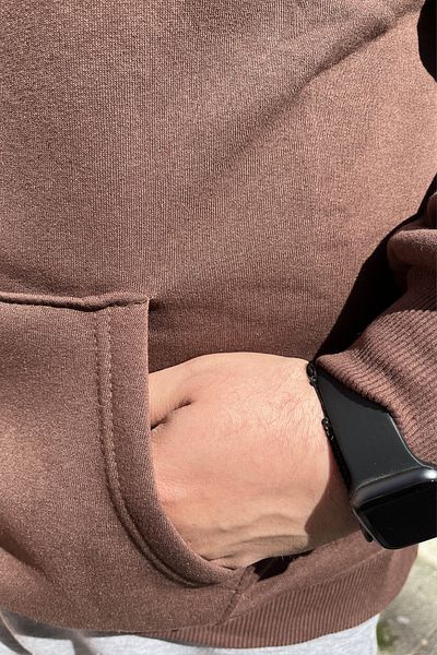 KonforA Oversize Basic Dark Brown 3 Thread Rose Gold Unisex Hooded Sweatshirt Hoodie