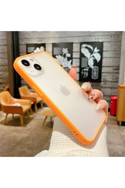 REDz Accessories Carcasă cu margini colorate, compatibilă cu iPhone 13 Pro Max, butoane colorate, semitransparentă, portocalie