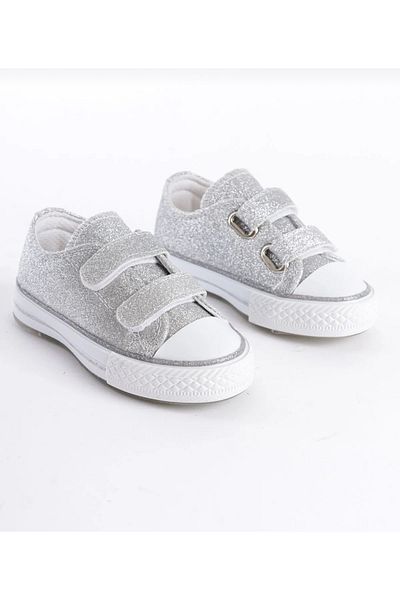 Aurora Shoes Girl's Light Detailed Velcro Silver Glitter Casual Shoes
