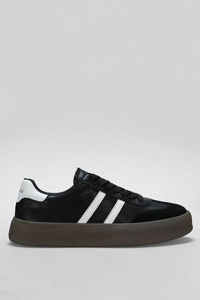 Lufian Genuine Leather Comfort Sole Lace-Up Casual Sneaker Shoes Black