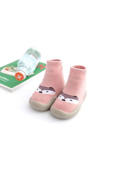 Superbaby Mocasini roz cu talpa antiderapanta - Happy teddy