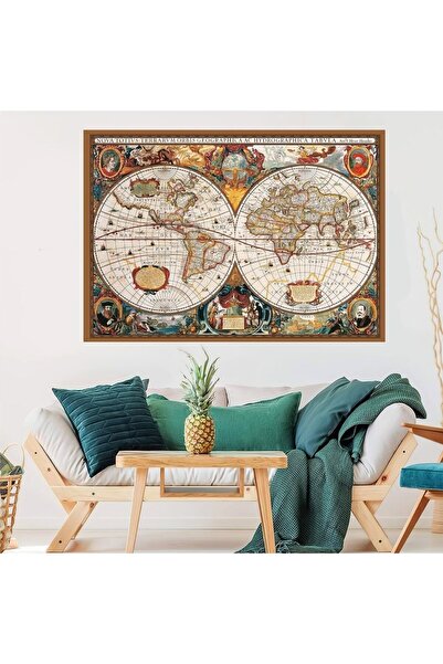 HDART Soyut Modern Dekoratif Eskitme Dünya Haritası Haritaları Harita Duvar T...
