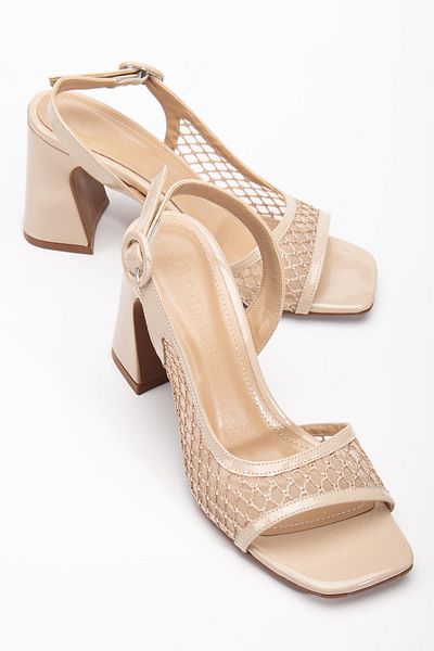 Dilimler Ayakkabı Women's Heeled Sandals Skin Side Mesh Patent Leather